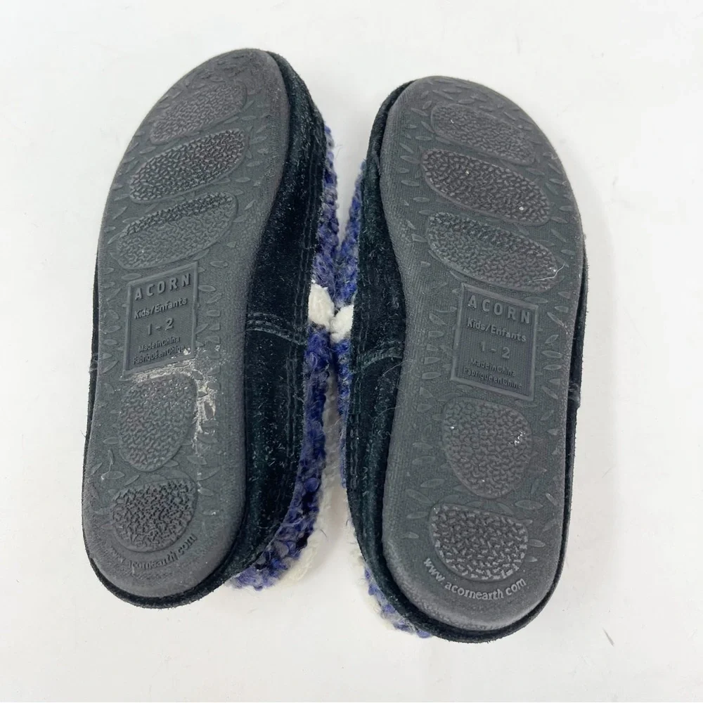 ACORN KIDS Unisex Blue Check L’IL JAM MOC Kids Moccasin Slippers Fleece Size 1-2